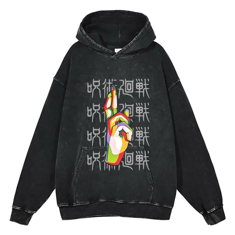 Moletom Vintage Oversized JJK, Edição Maldição Suprema