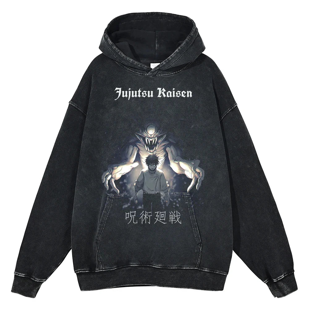 Moletom Vintage Oversized JJK, Edição Maldição Suprema